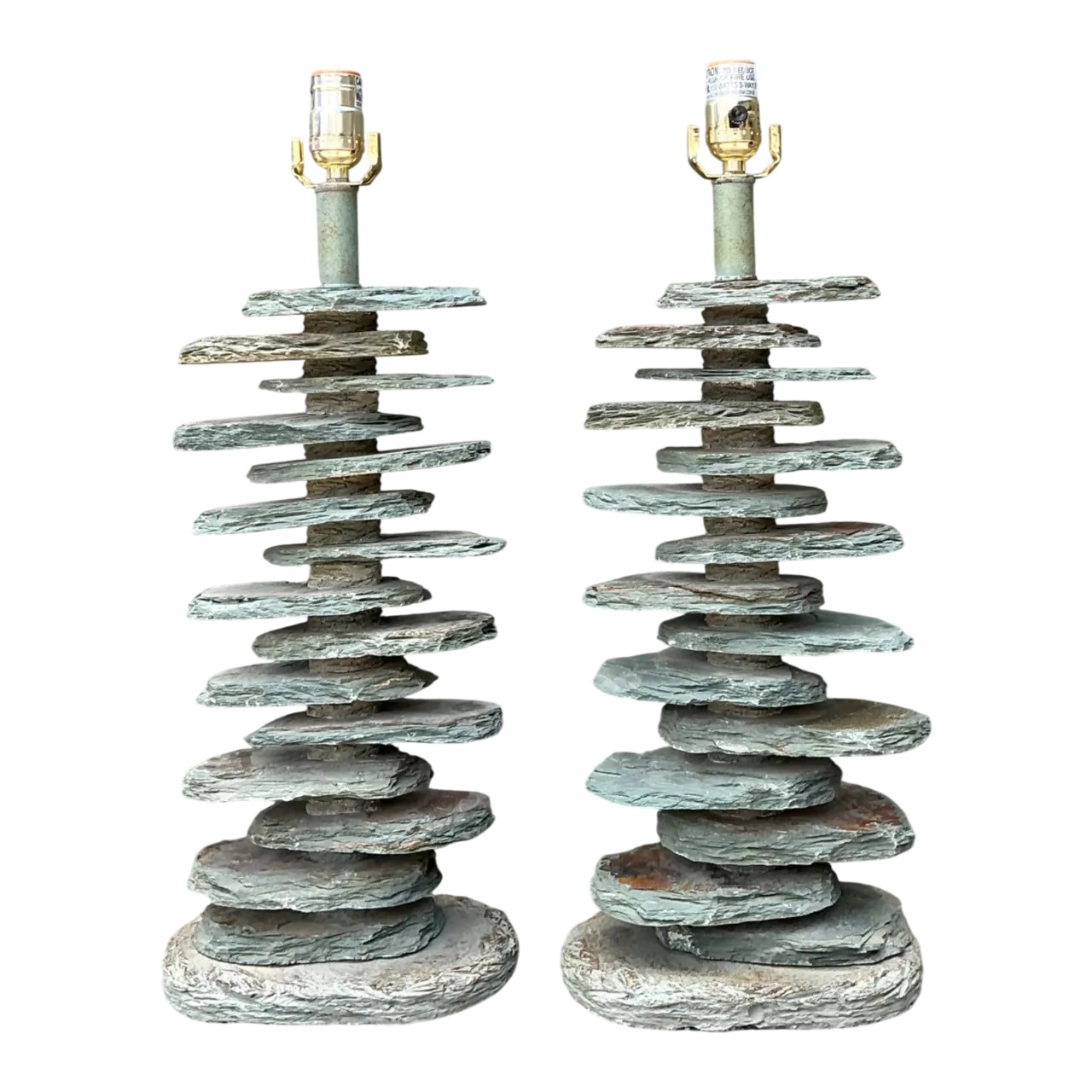 Vintage Stacked Stone Table Lamps - Pair