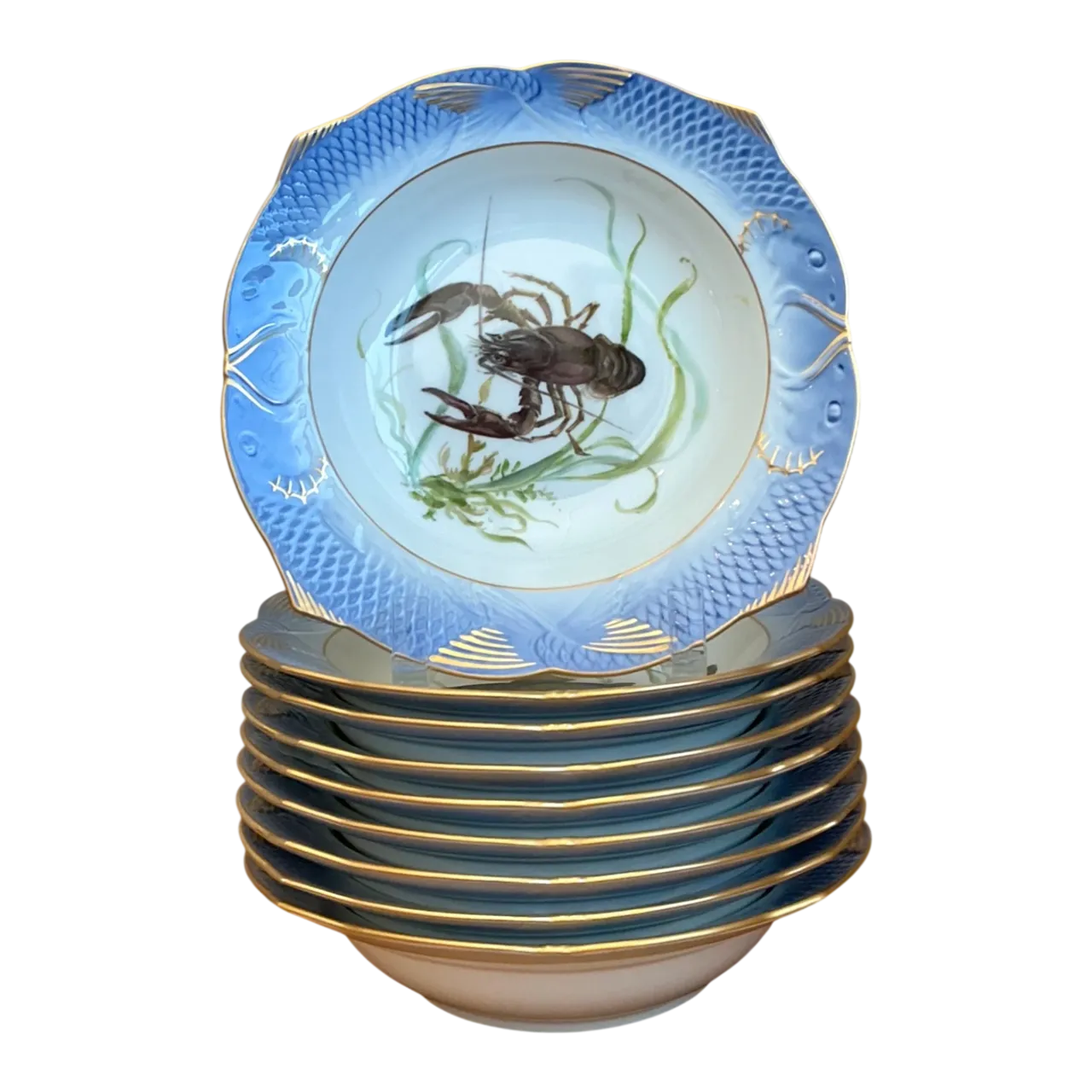 Vintage Royal Copenhagen Ichthyological Porcelain Fish Bowl - Set Of 8;