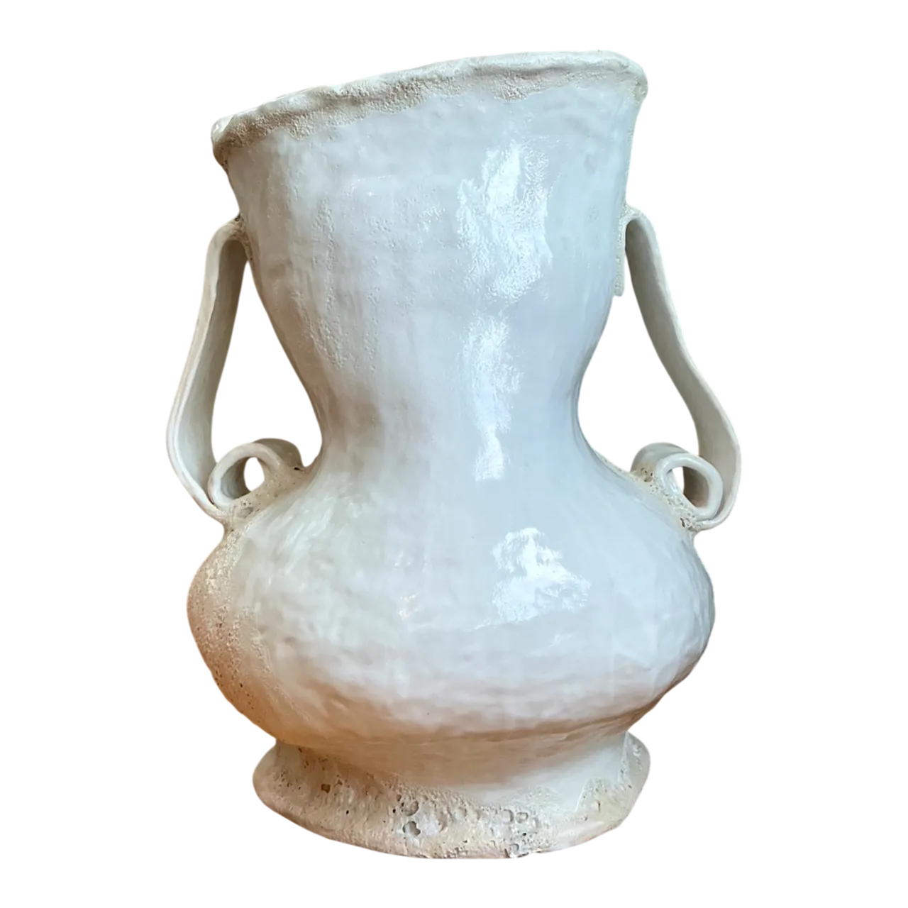 Vintage Monumental White Ceramic Double-Handled Vase