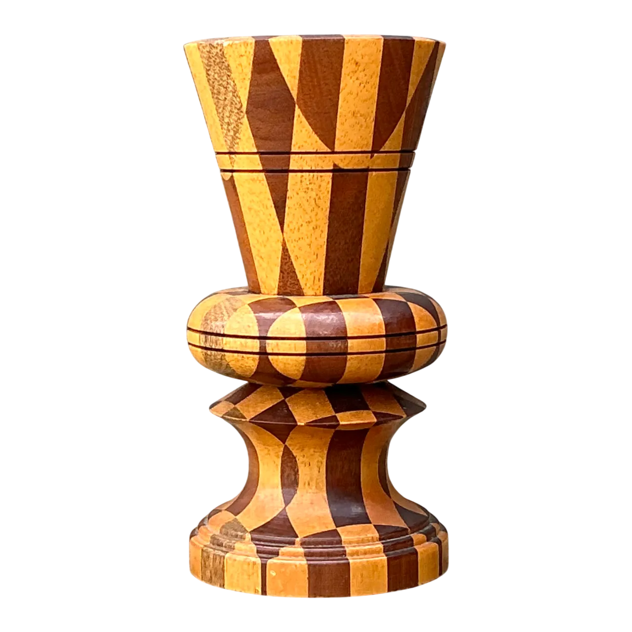 Vintage Geometric Wood Marquetry Vase