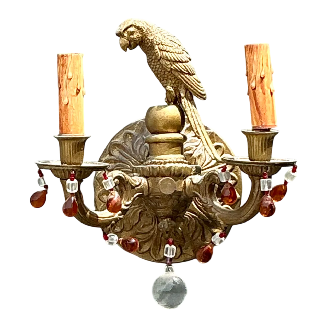 Vintage Brass and Crystal Parrot Sconce