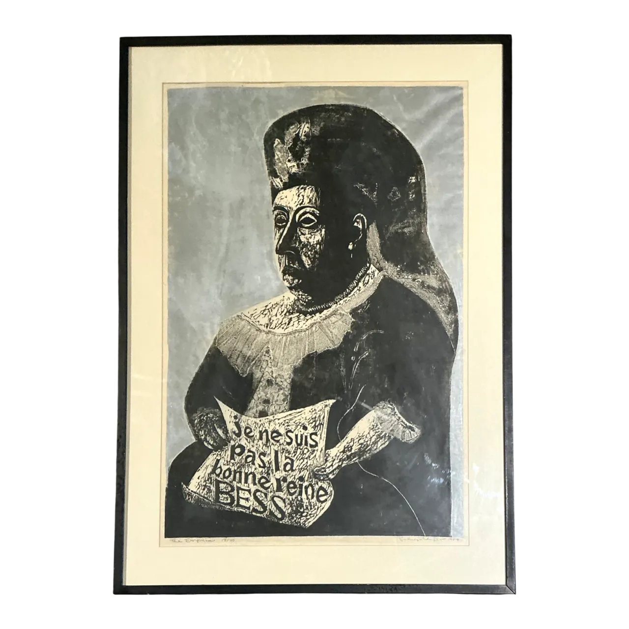 Vintage Queen Victoria Abstract The Empress” Figurative Woodcut Print