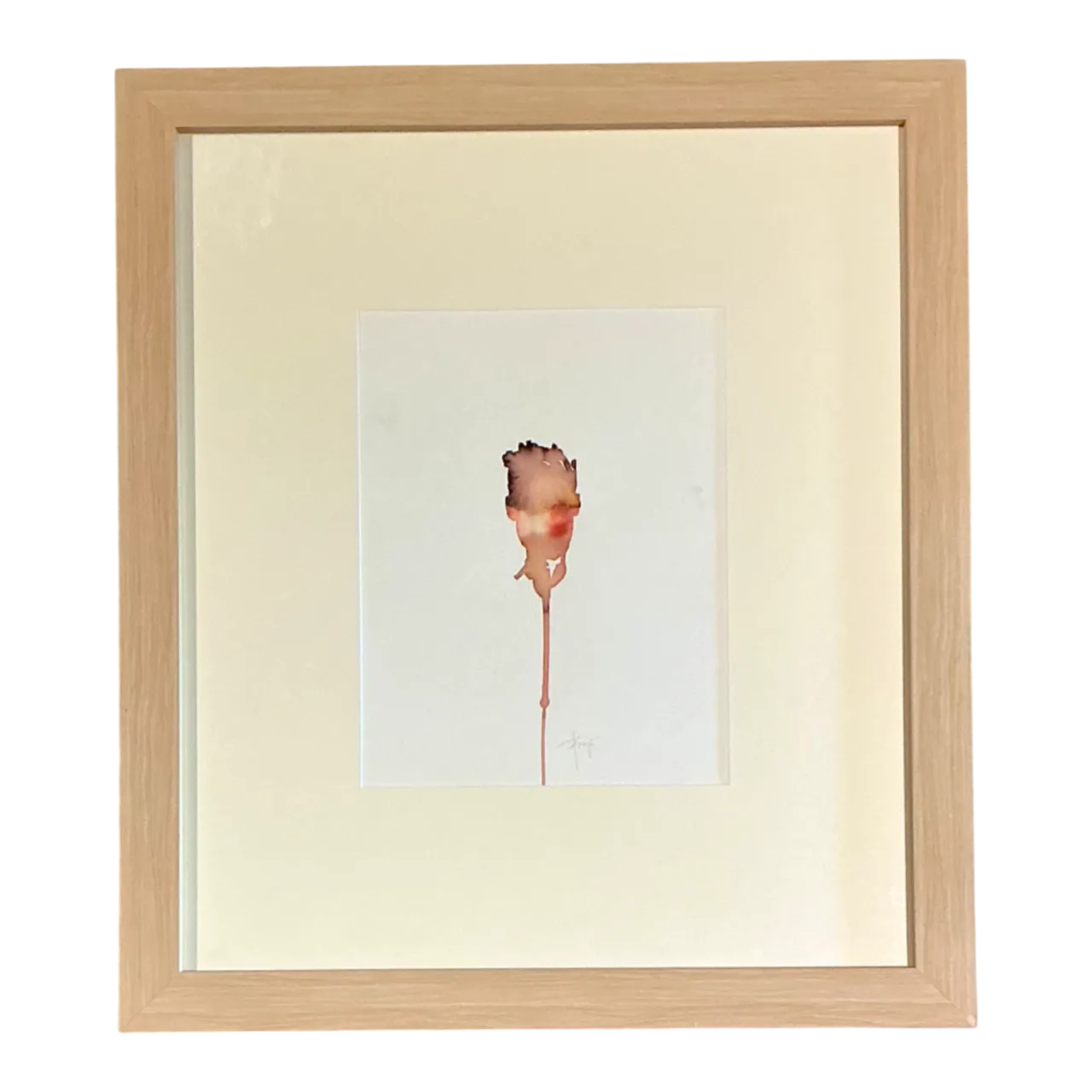 Vintage Framed Abstract Figurative Watercolor on Paper