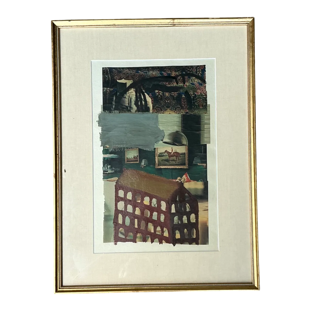 Vintage Framed Mixed Media Artwork on Paper
