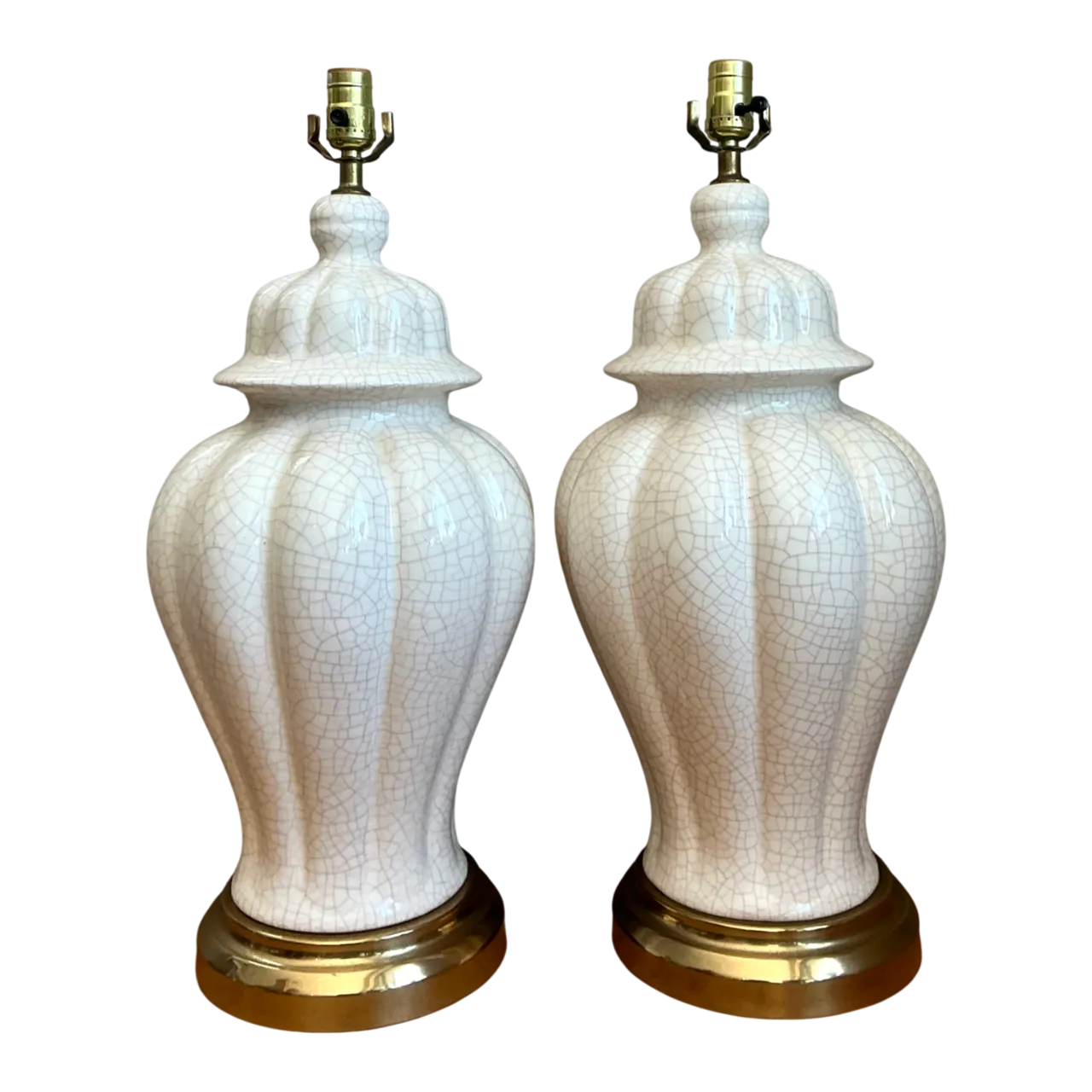Vintage Crackle Glaze Ceramic Table Lamps - Pair