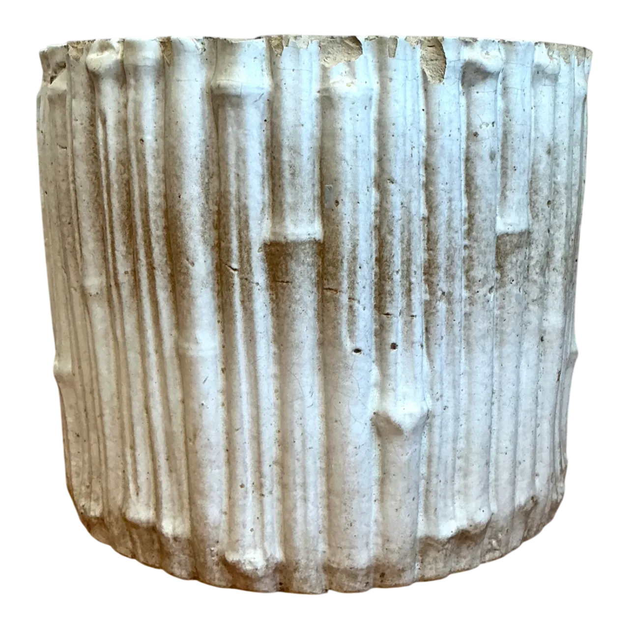 Vintage Faux Bamboo White Ceramic Pot
