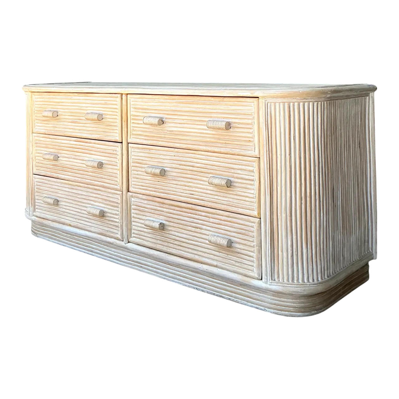 Vintage Washed Pretzel Reed Six-Drawer Dresser