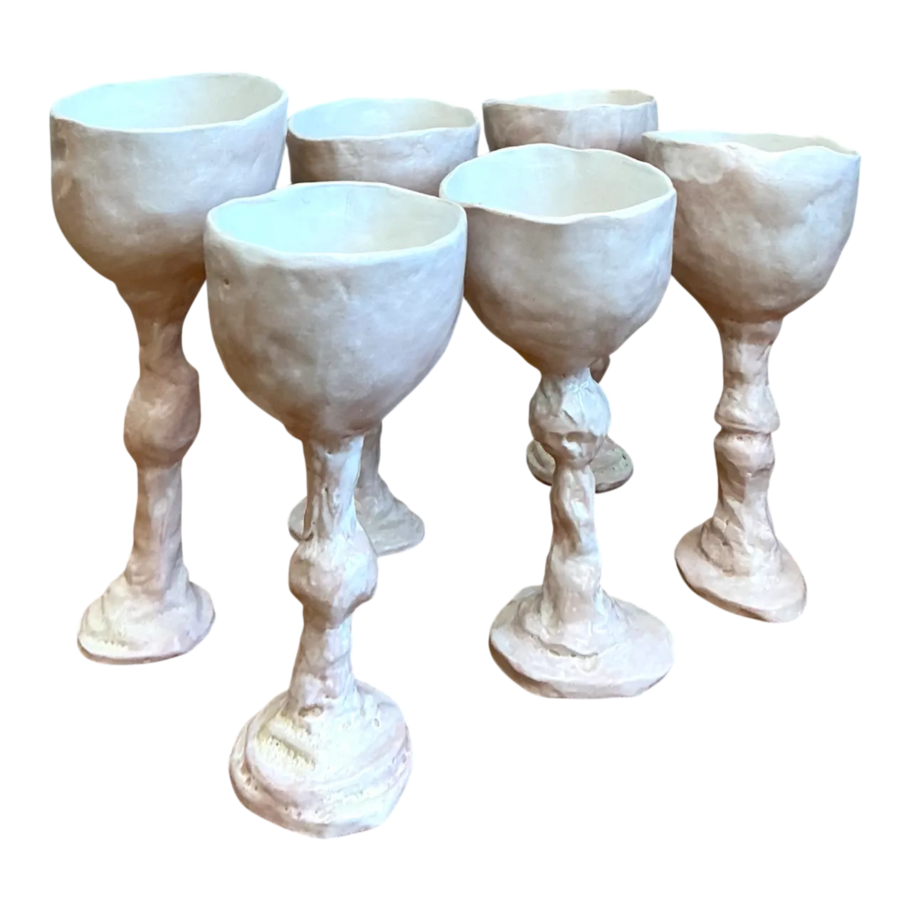 Vintage Handmade Sculptural Ceramic Goblets - Set