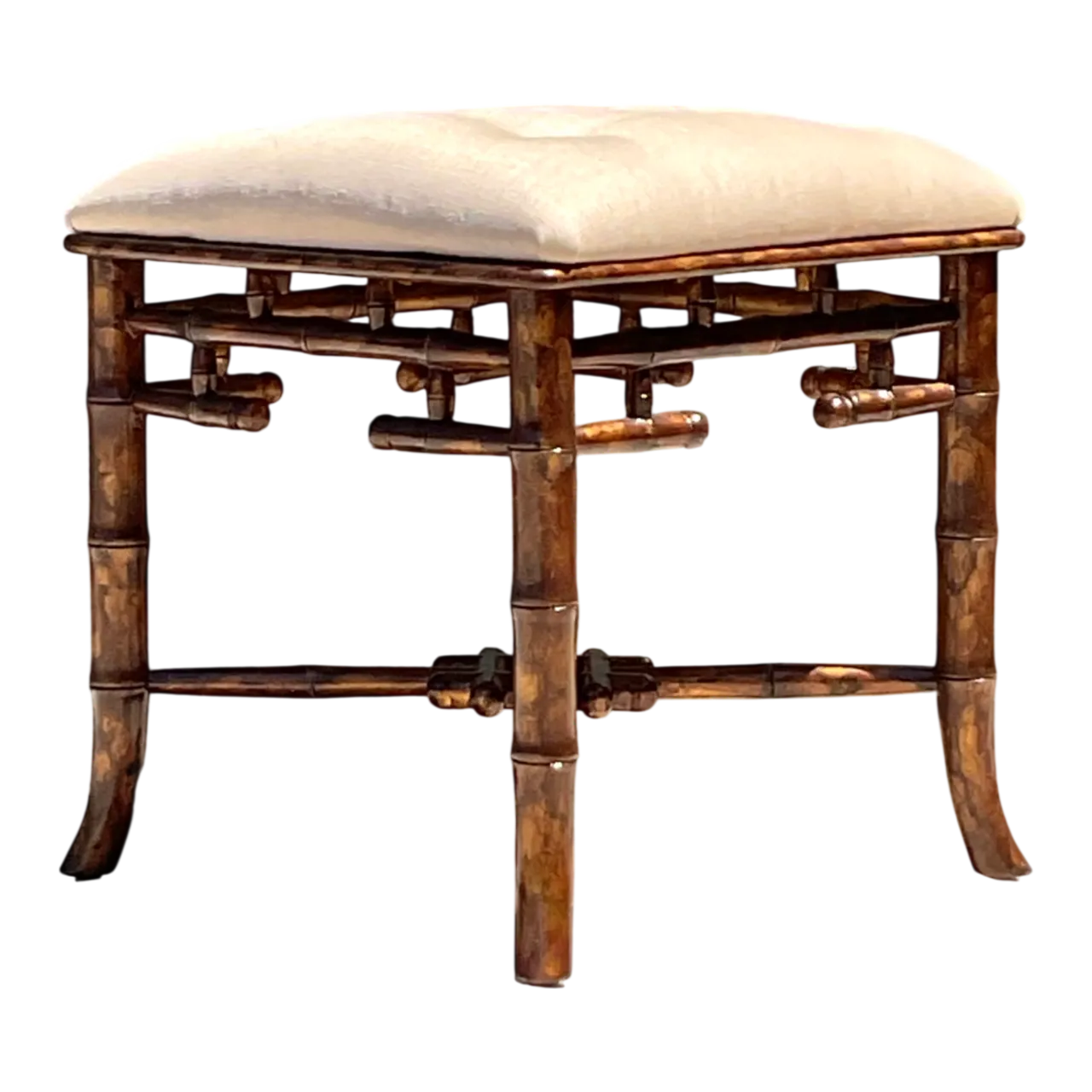 Vintage Faux Bamboo Wood Low Stool
