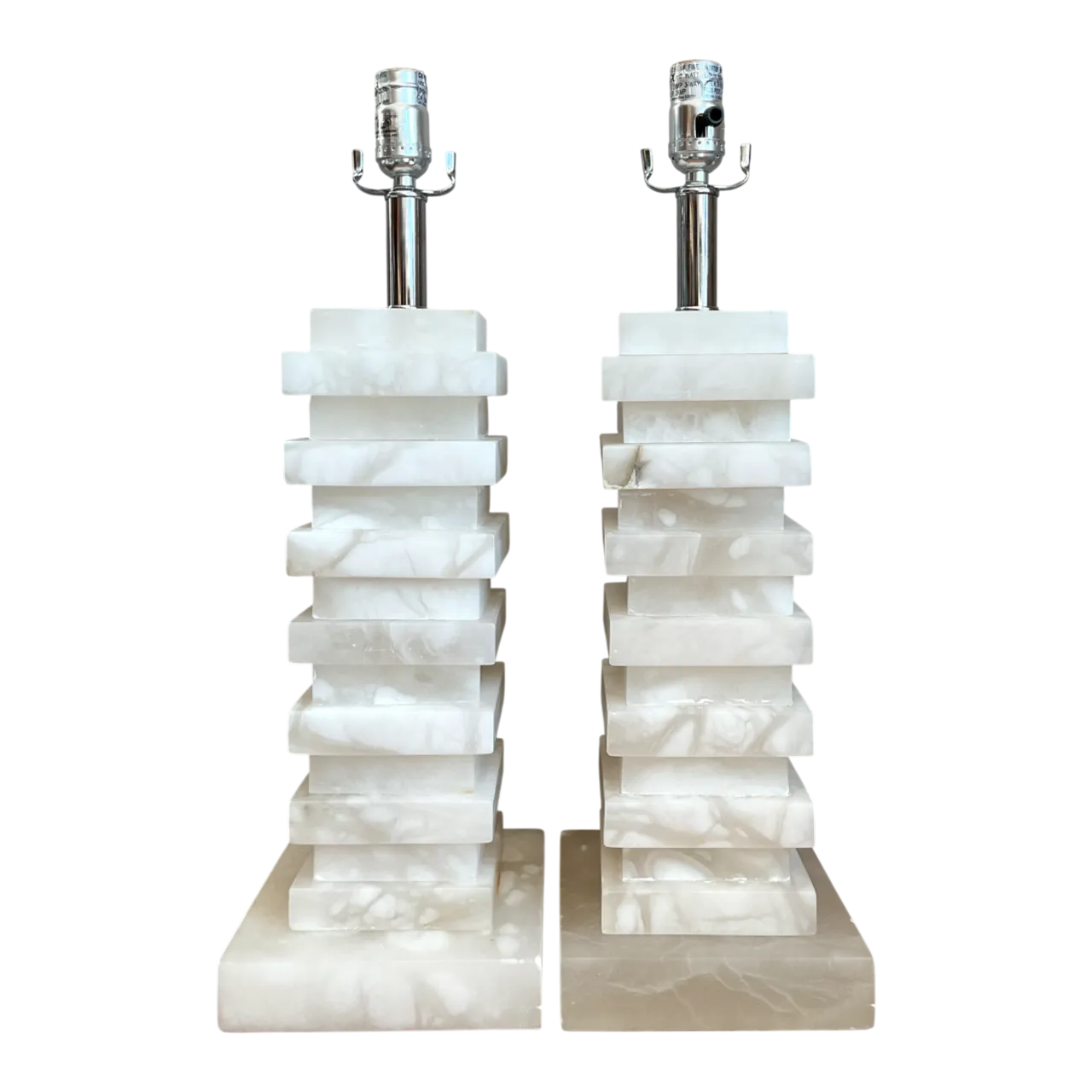Vintage Stacked Stone Table Lamps - Pair