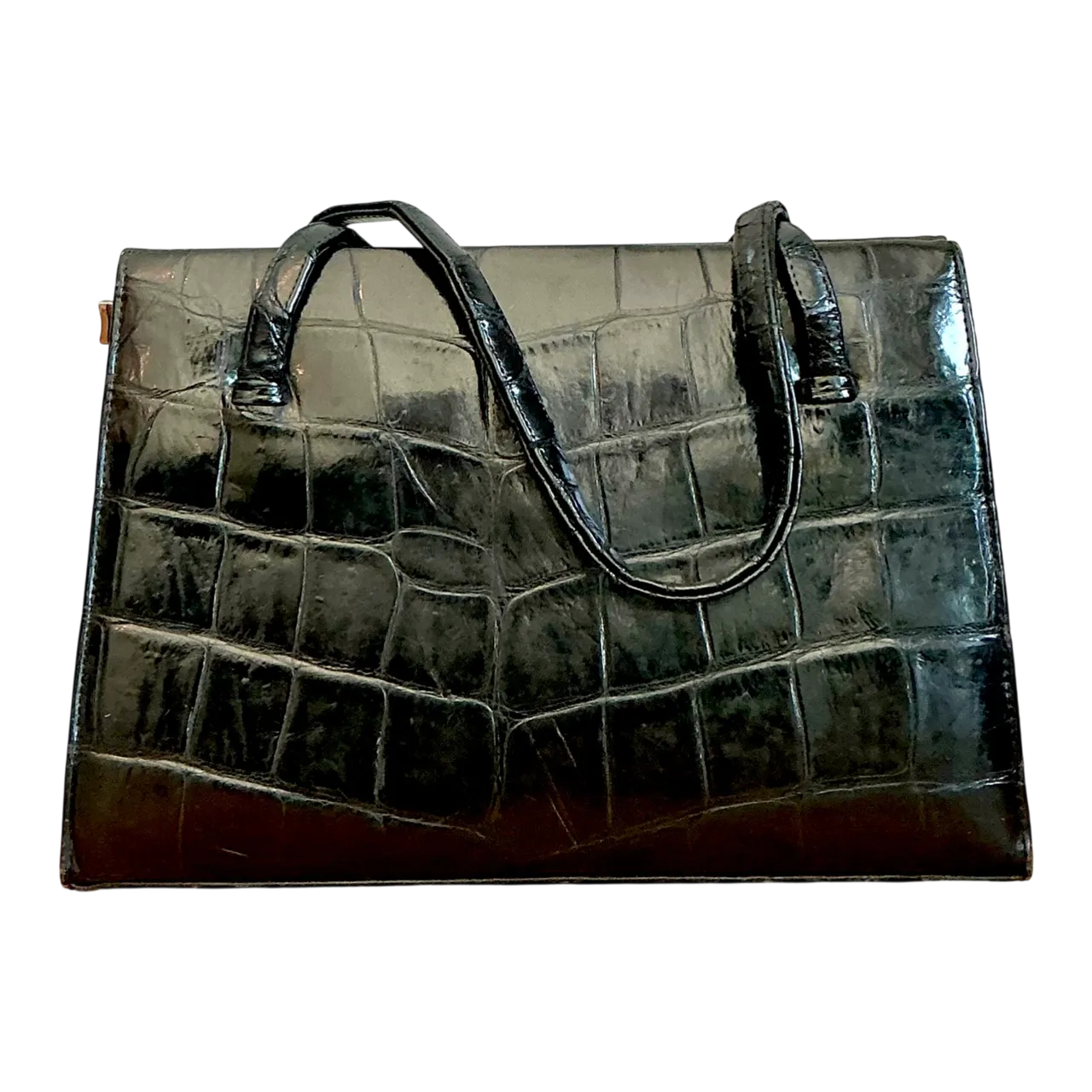 Vintage Crocodile Handbag with Metal Frame