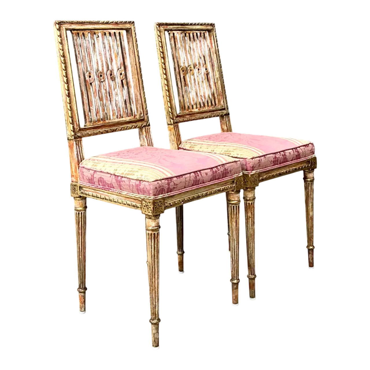 Vintage Swedish Chippendale Gilt Wood Side Chairs - Pair