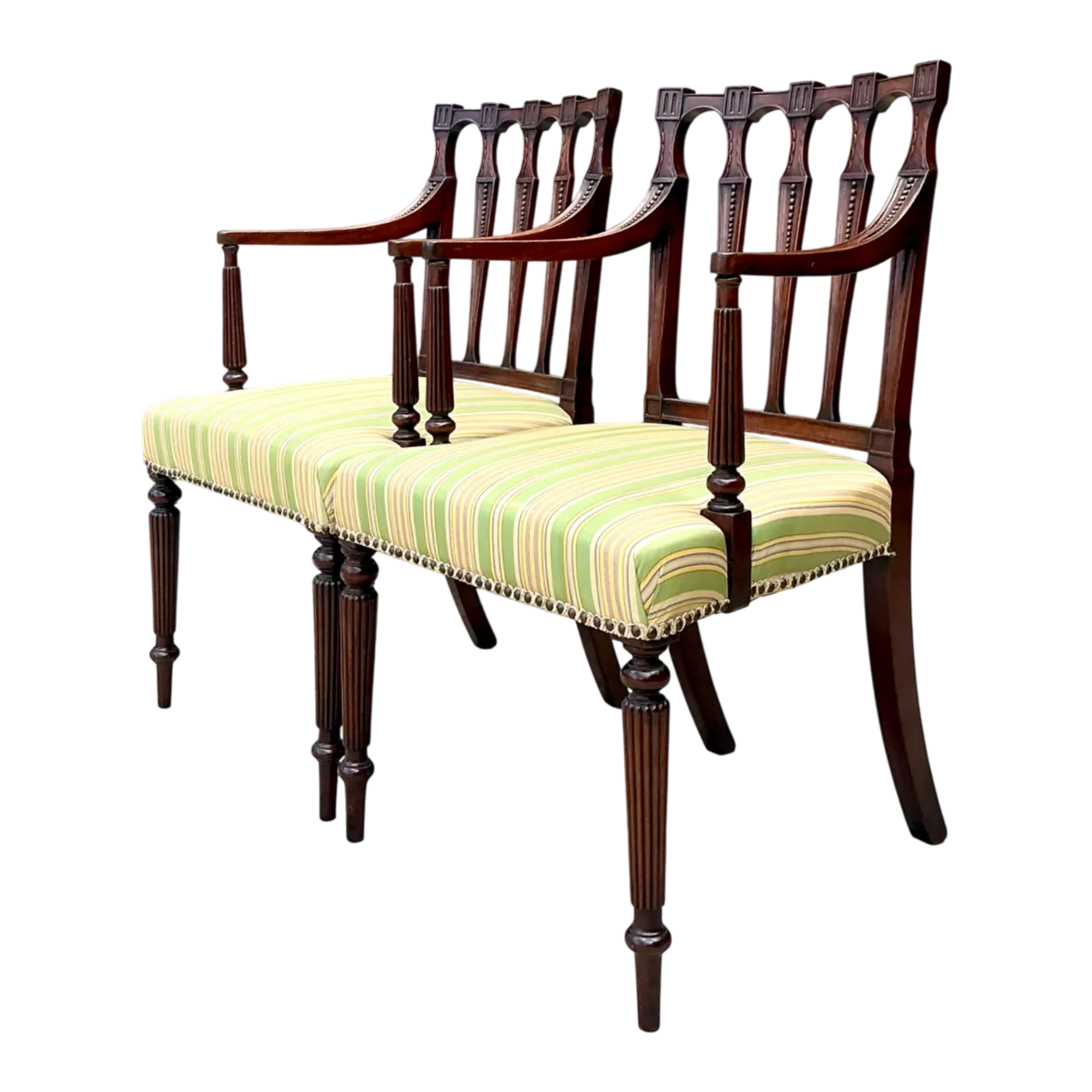 Vintage Carved Wood Chippendale Armchairs - Pair