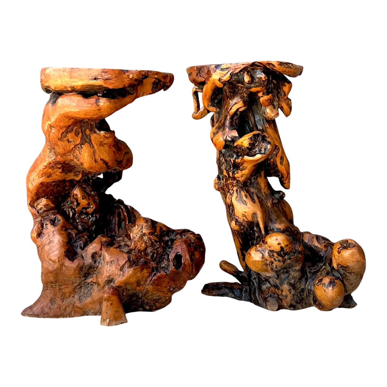 Vintage Japanese Twisted Root Pedestals - Set Of Two