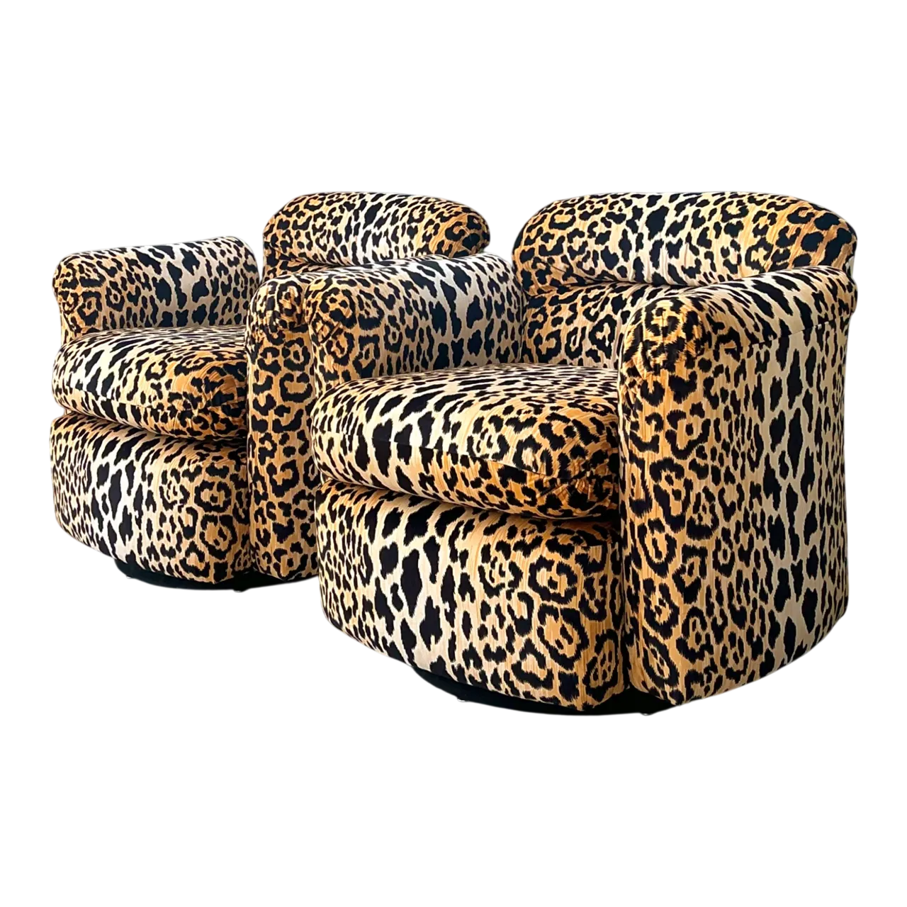 Vintage Leopard Velvet Swivel Chairs - Pair