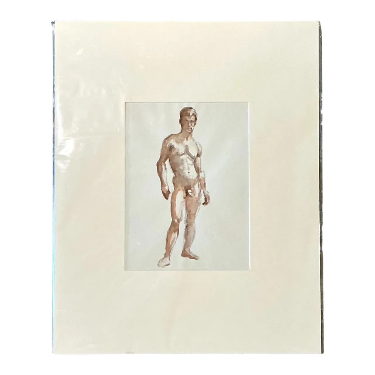 Vintage Original Figurative Watercolor In Mat