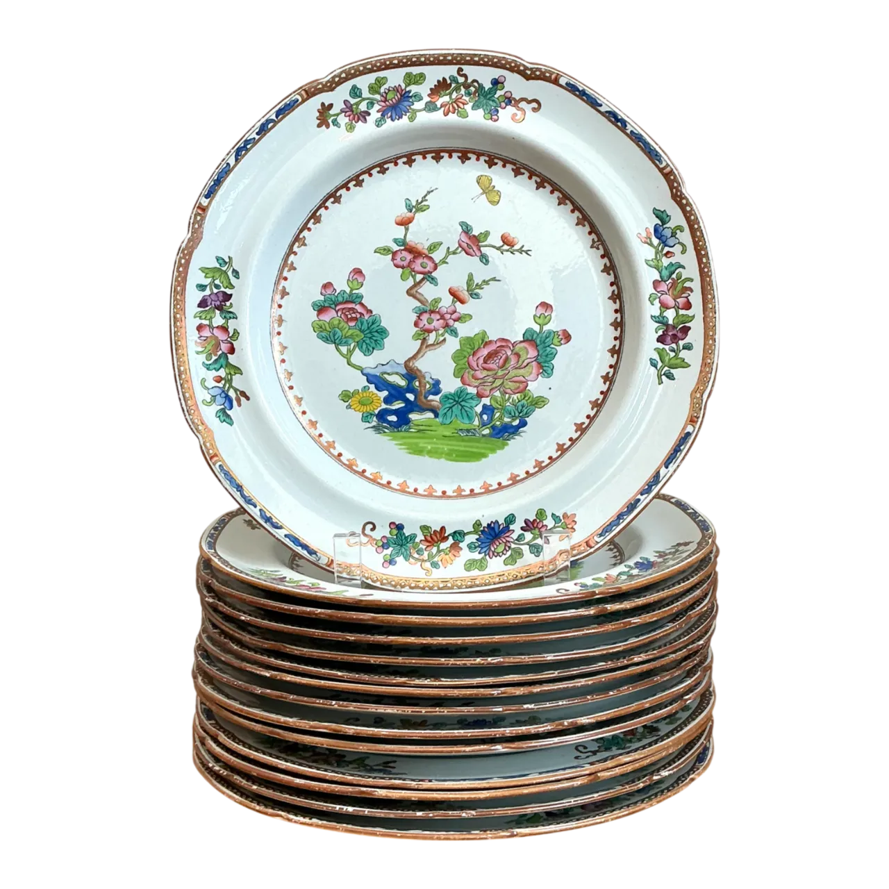 Vintage Spode Floral Porcelain Dinner Plates - Set of 12