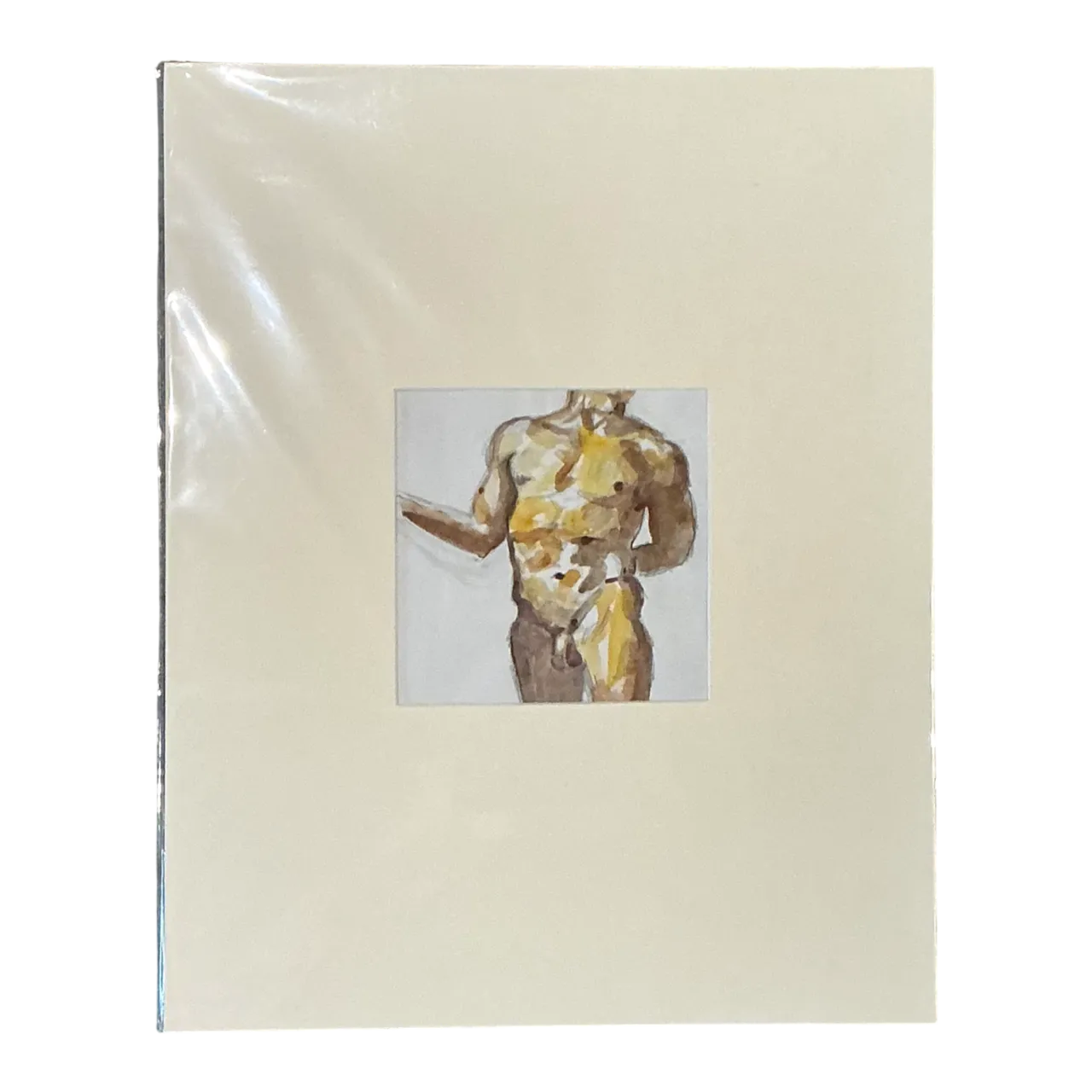 Vintage Original Figurative Watercolor In Mat