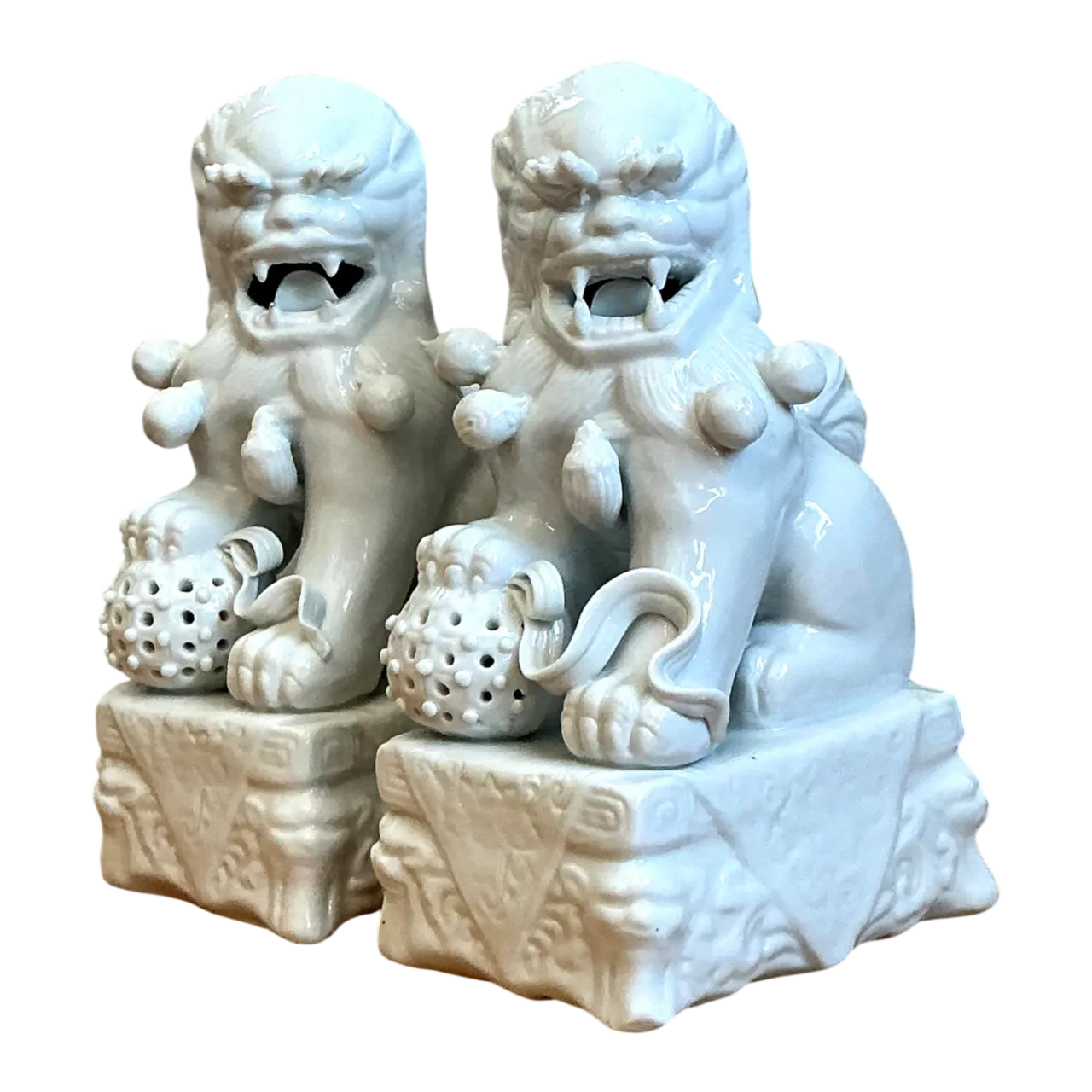 Vintage Blanc De Chine Porcelain Foo Dogs - Pair