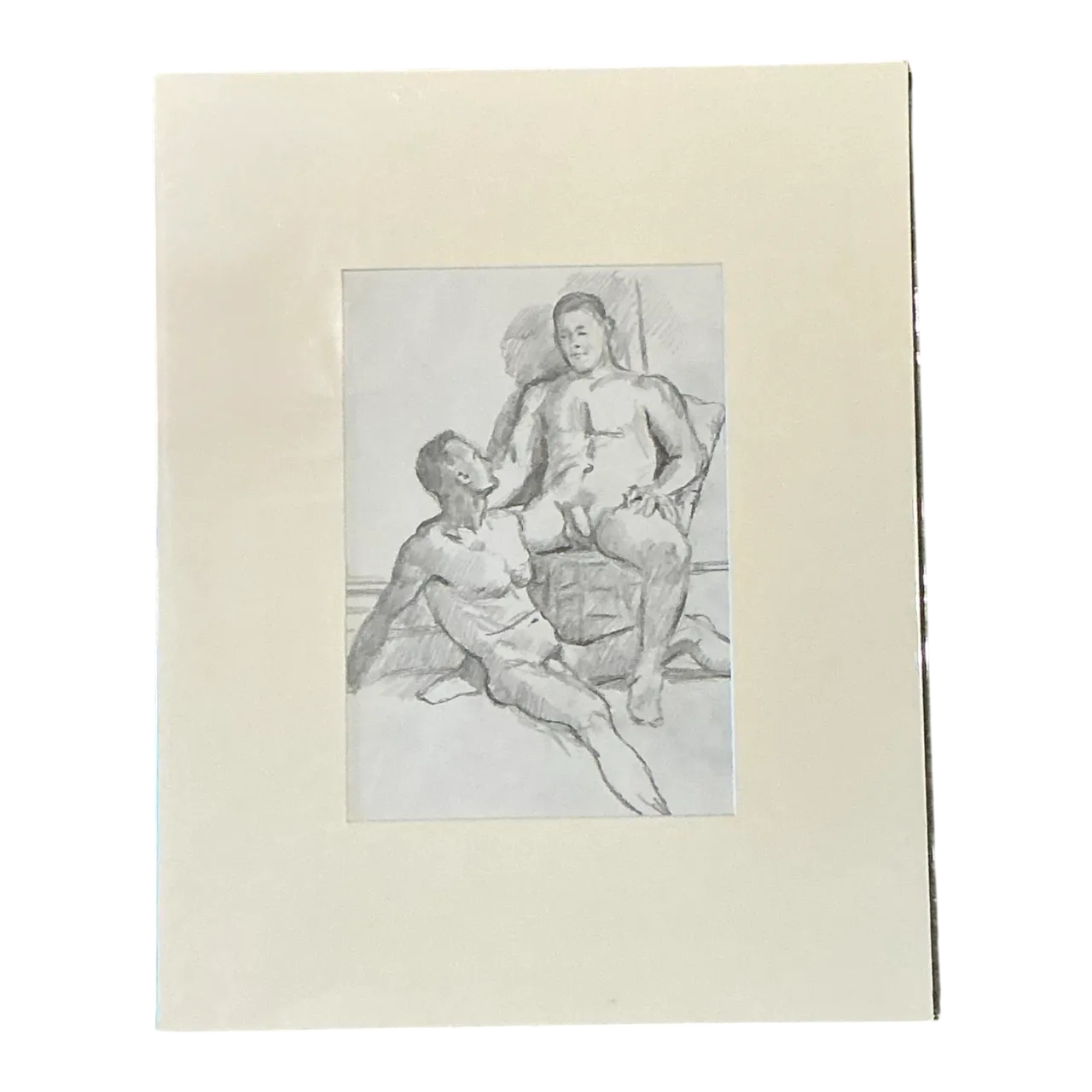 Vintage Original Figurative Pencil Drawing In Mat