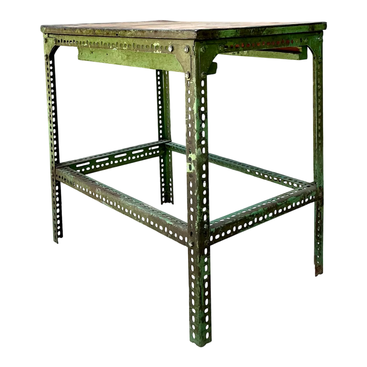 Vintage Industrial Metal and Wood Workbench Table