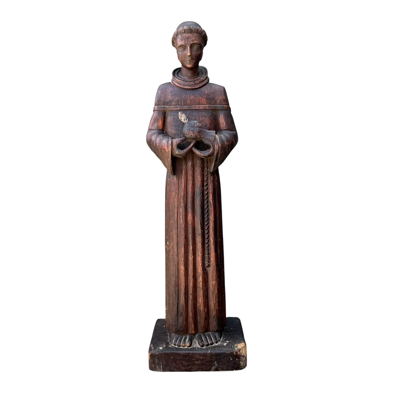 Vintage Handcrafted Wood St Francis Of Assisi Statue