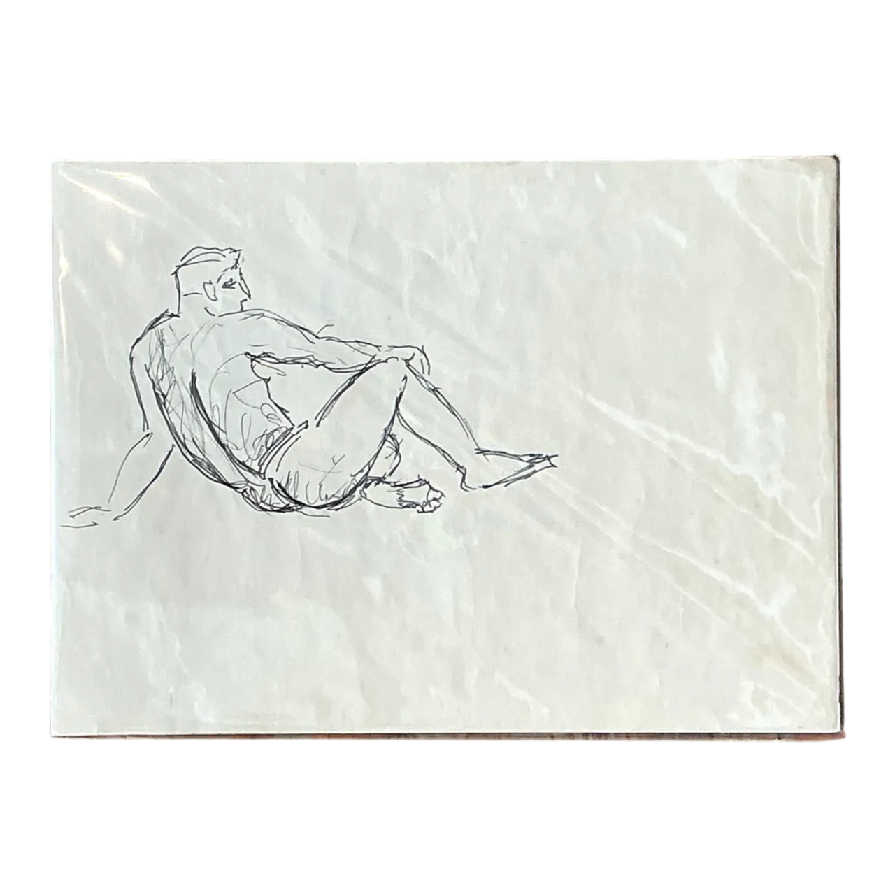 Vintage Ink Drawing of Reclining Male Figure