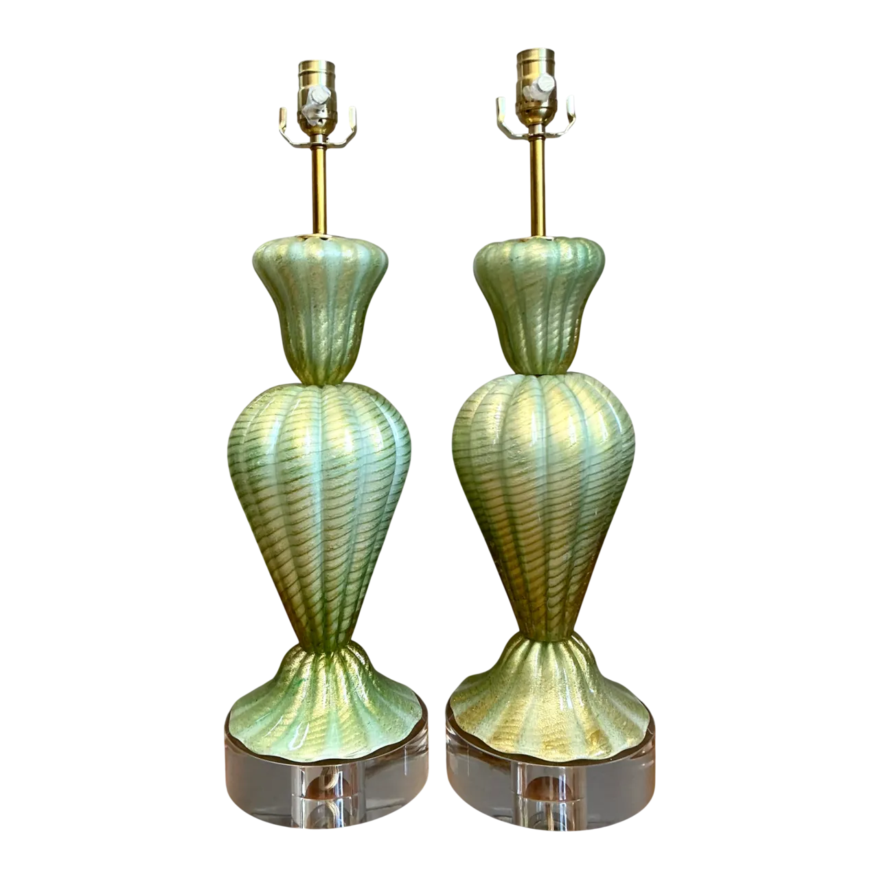 Vintage Italian Murano Glass Lamps with Lucite Plinths