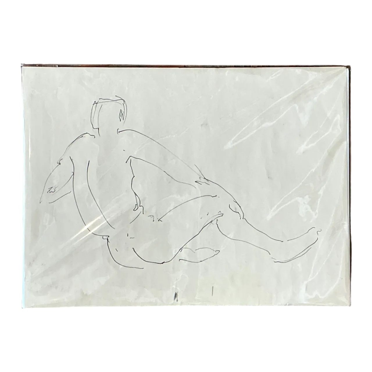 Vintage Ink Drawing of Reclining Male Figure