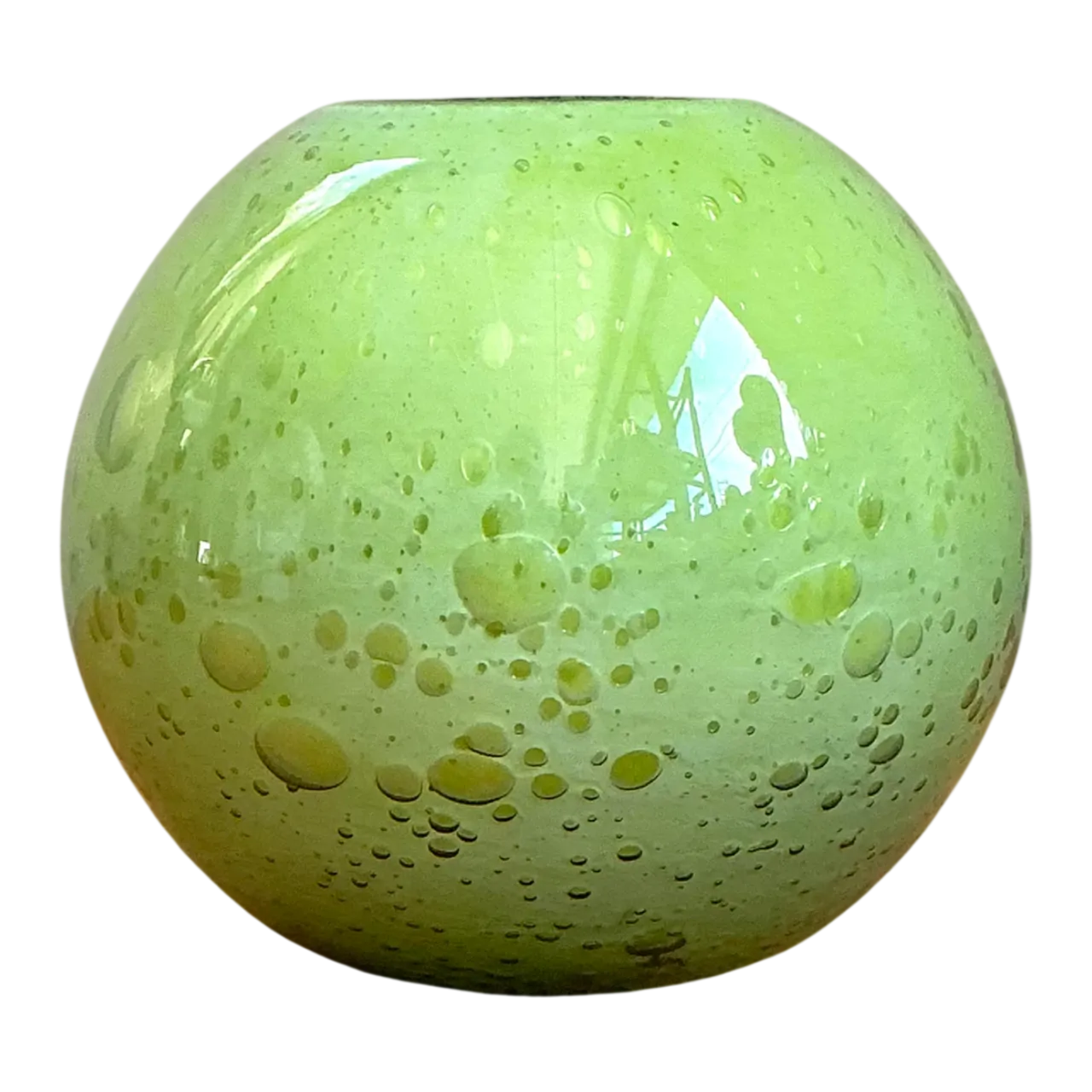 Vintage Green Glass Bubble Sphere Vase