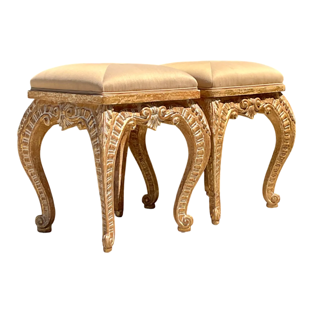 Vintage Casa D’Arte Paoletti Carved Wood Low Stools