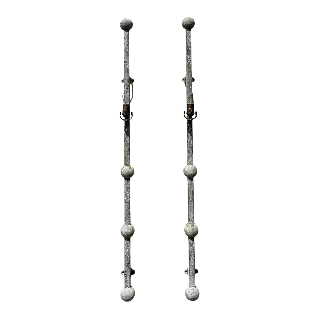 Vintage Metal Ball Finial Wall Sconces - A Pair
