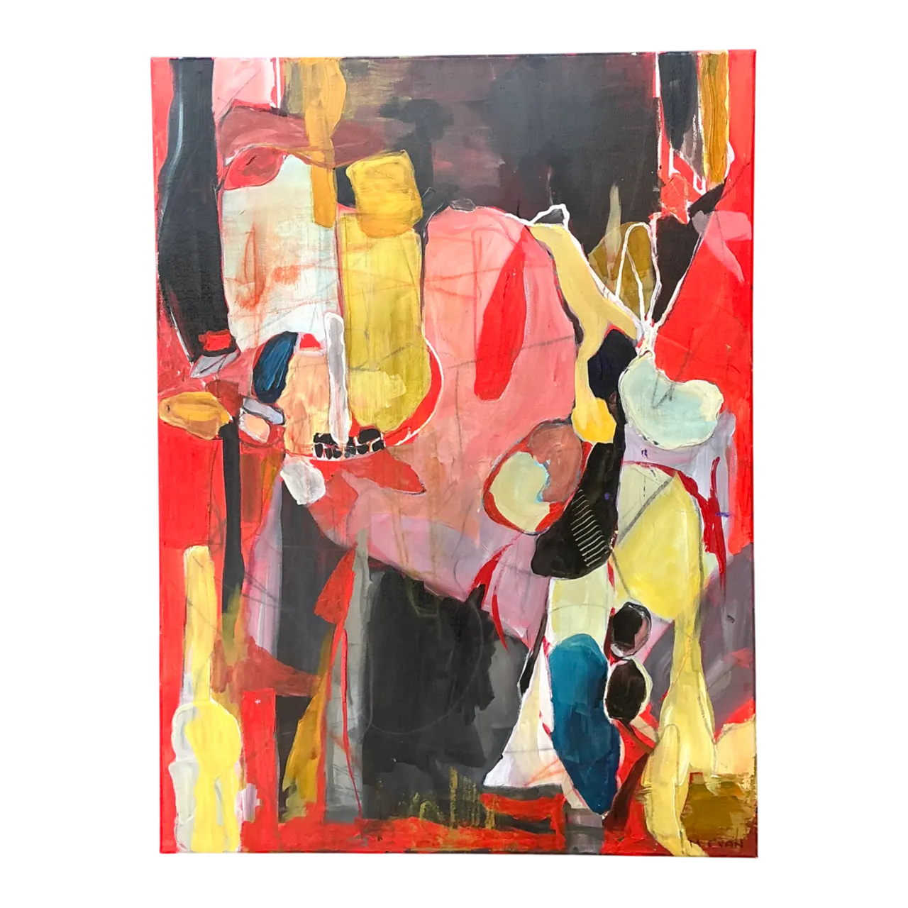 Vintage Abstract Expressionist Oil Painting on Canvas