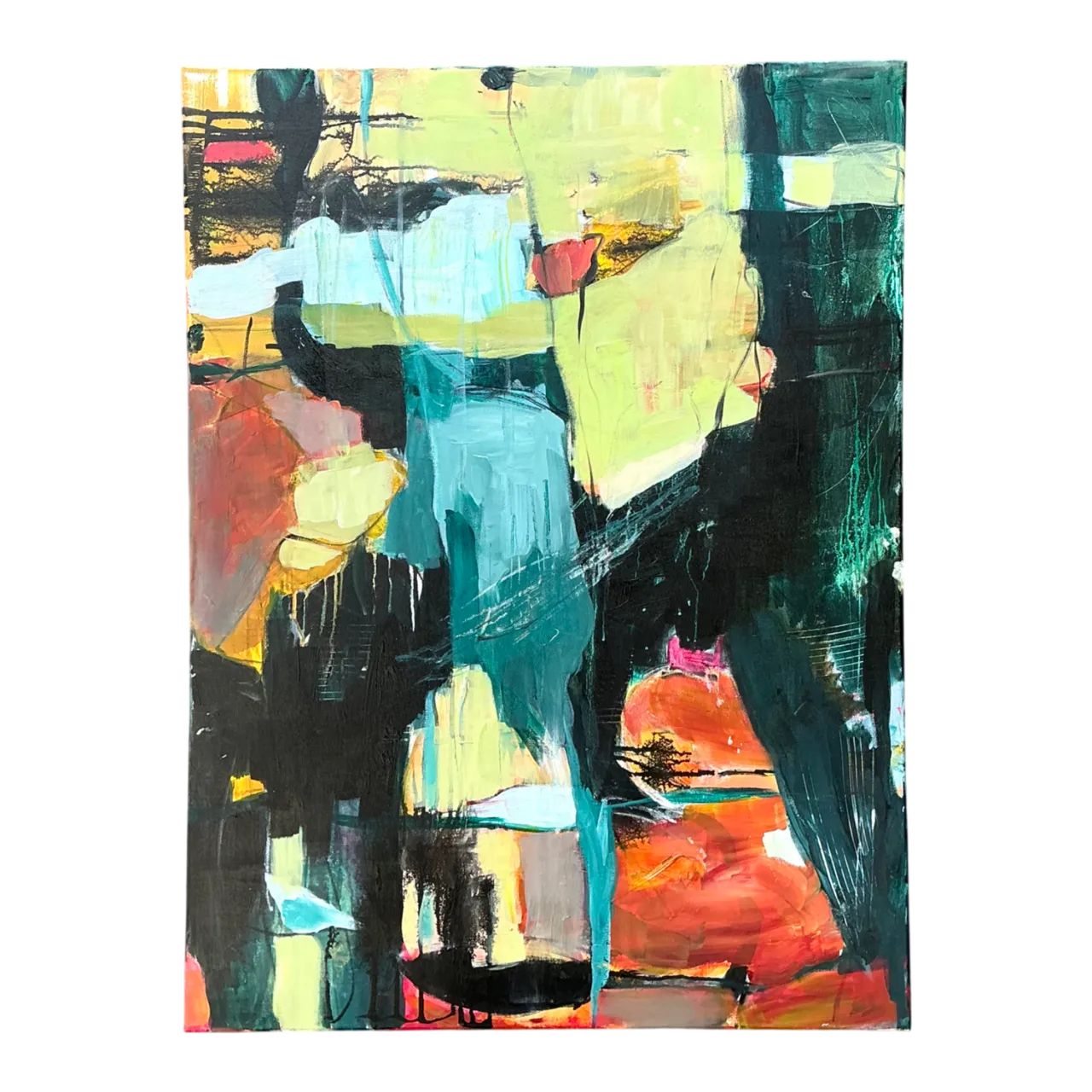 Vintage Abstract Expressionist Oil Painting on Canvas