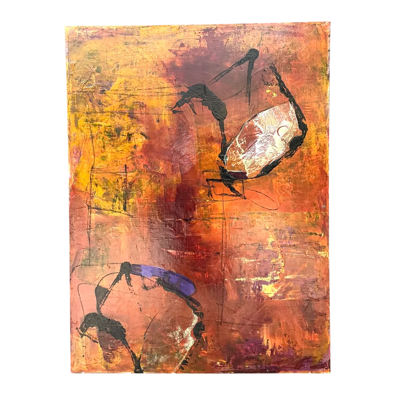 Vintage Abstract Expressionist Oil Painting on Canvas