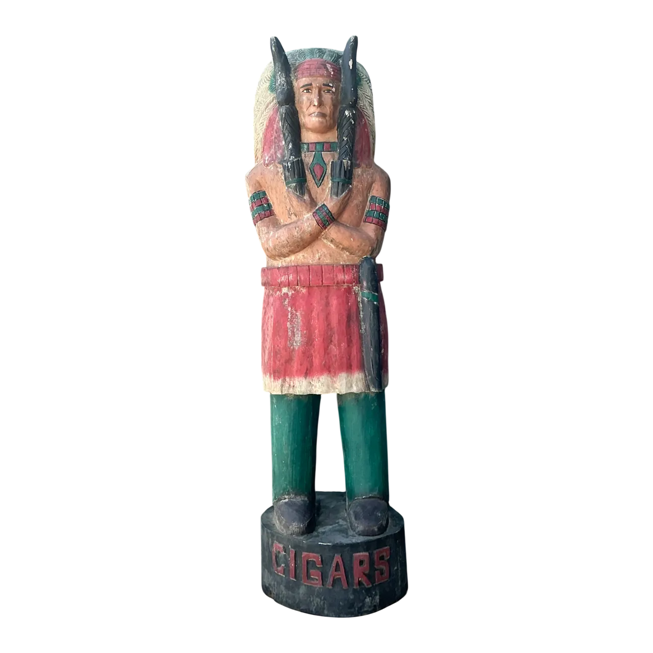 Vintage Monumental Carved Wood Native American Cigar Sculpture