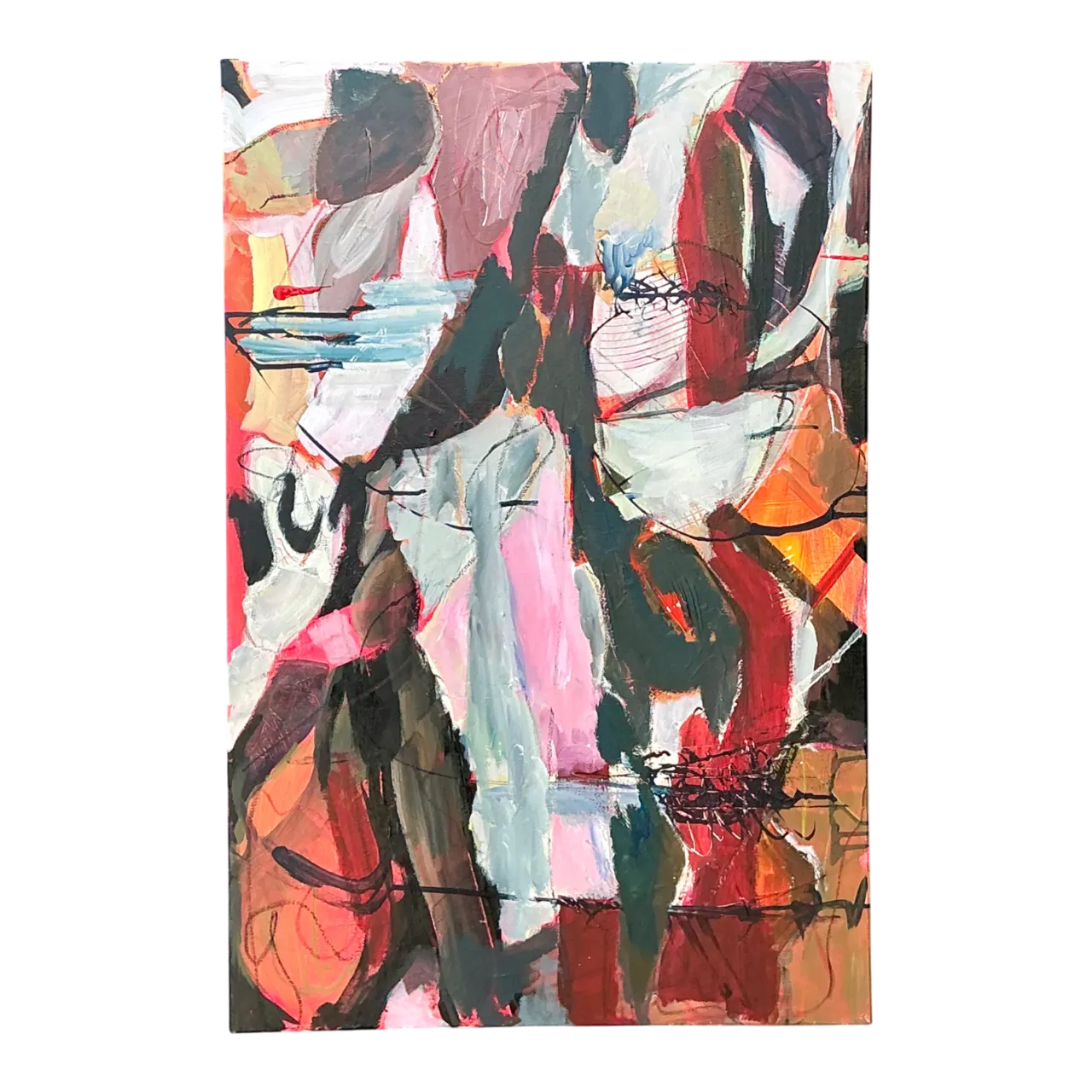Vintage Abstract Expressionist Oil Painting on Canvas