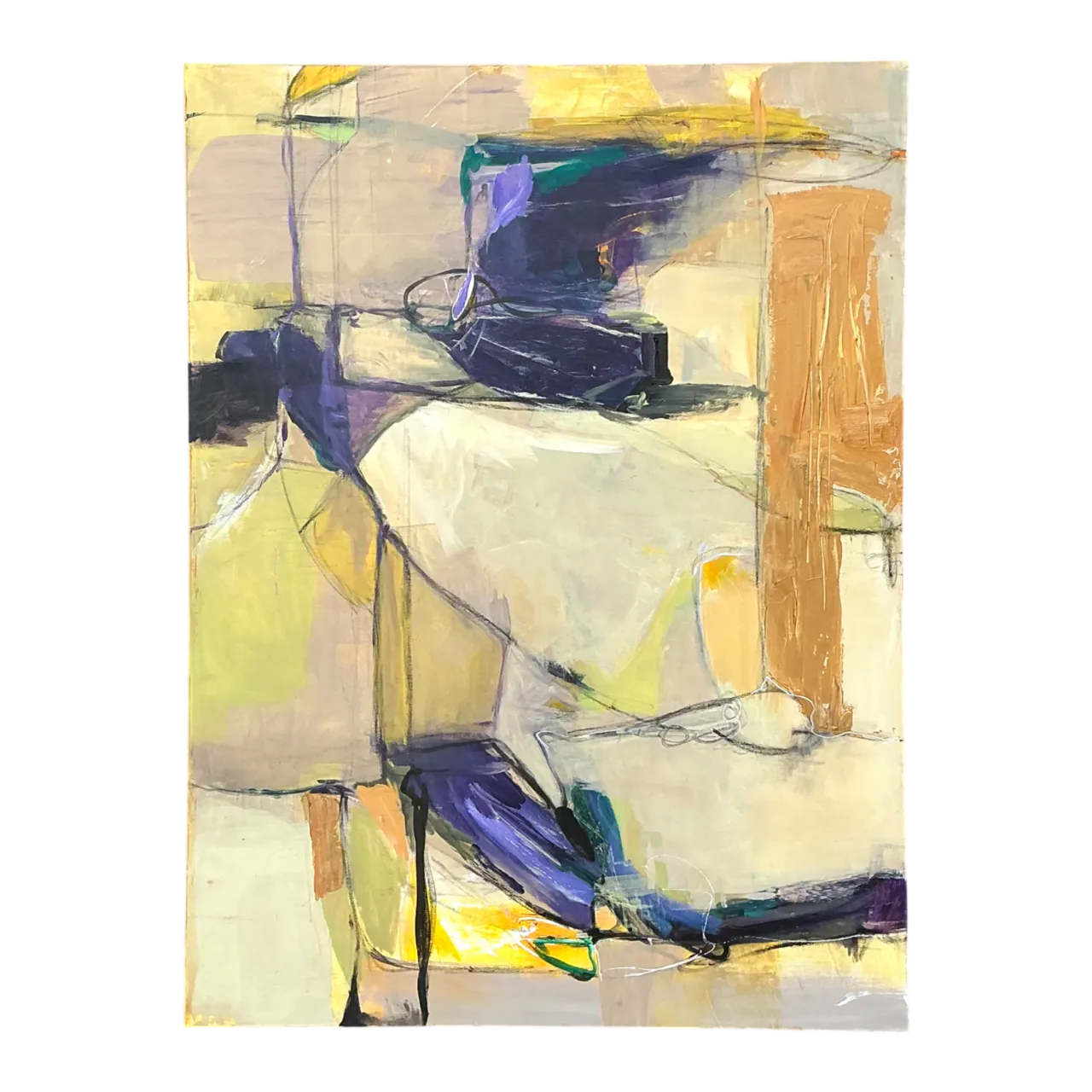 Vintage Abstract Expressionist Oil Painting on Canvas