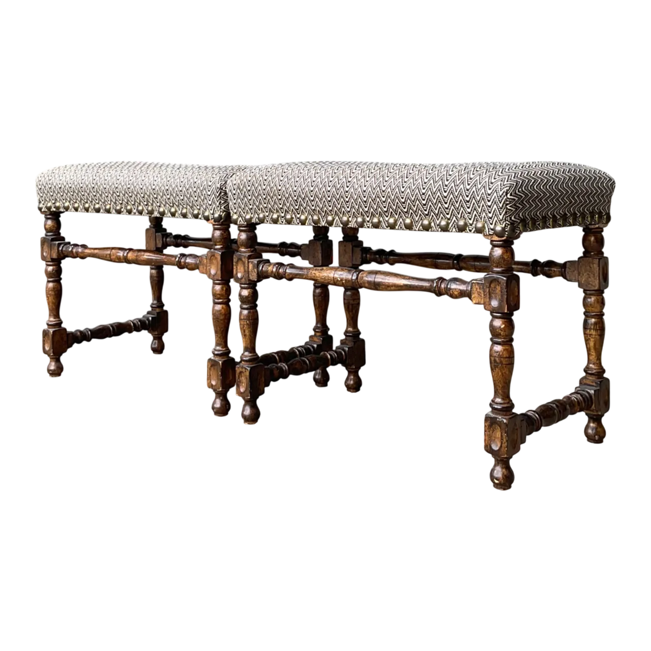 Vintage Lewis Mittman Nailhead Low Stools - A Pair