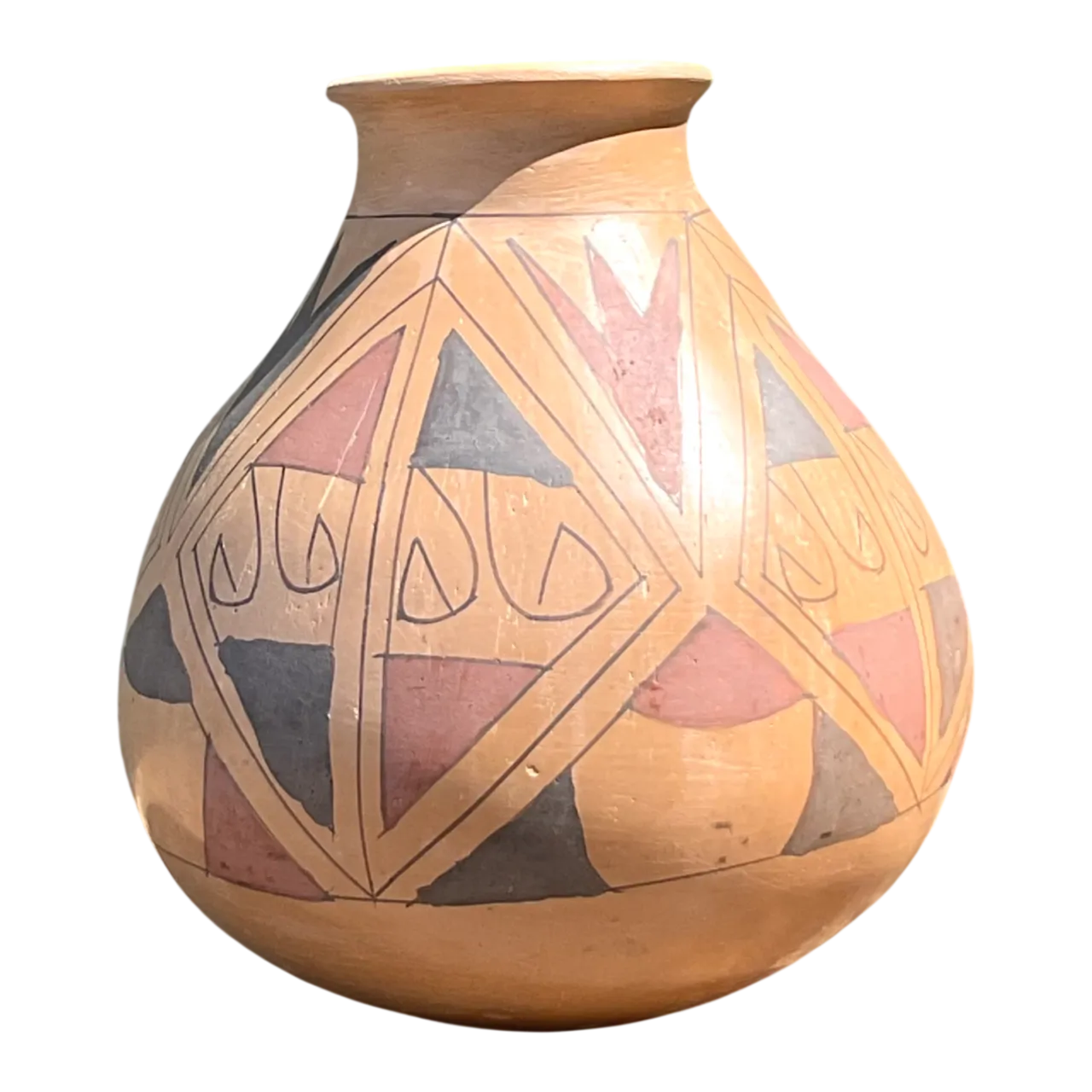Vintage Hand-Painted Geometric Pottery Vase