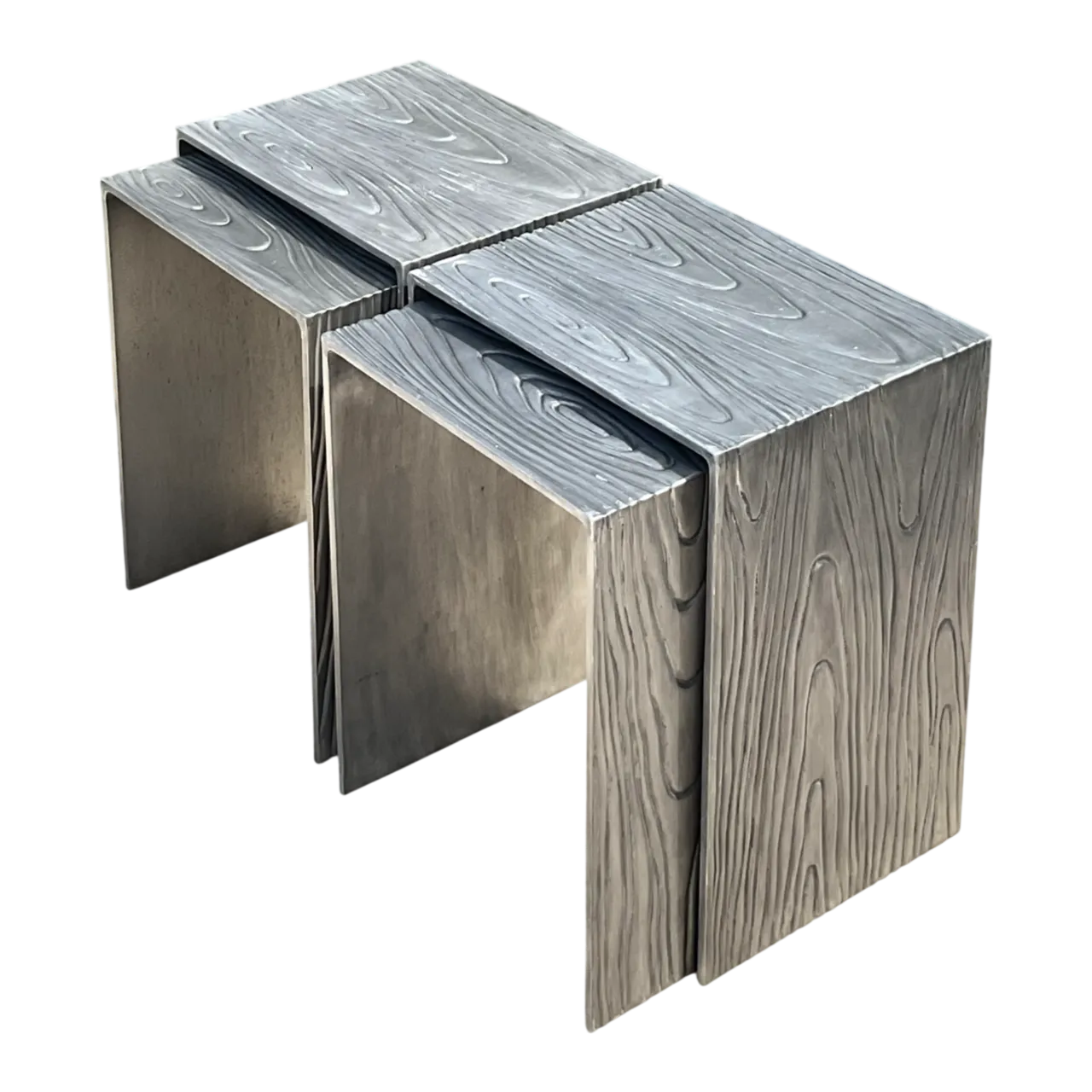 Vintage Wood Grain Metal Nesting Tables - Set Of 4