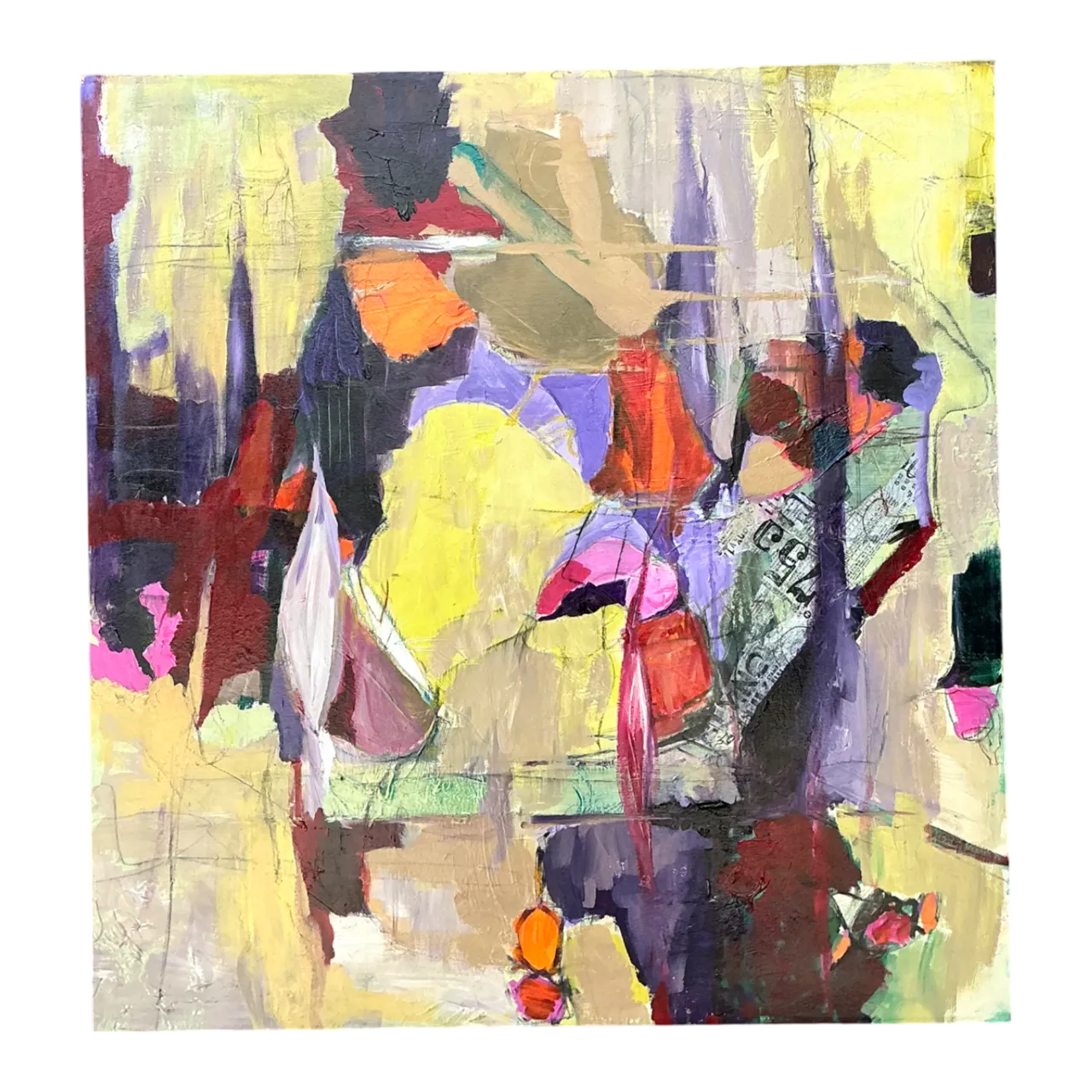 Vintage Abstract Expressionist Oil Painting on Canvas