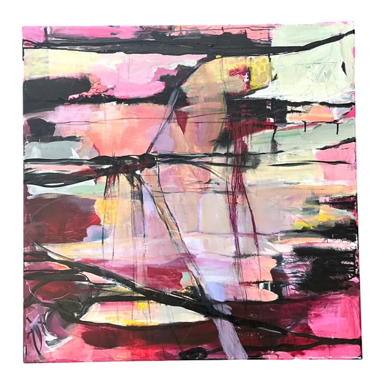 Vintage Abstract Expressionist Oil Painting on Canvas