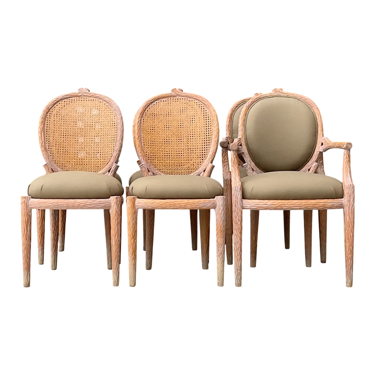Vintage Carved Faux Bois Dining Chairs - Set Of 6;