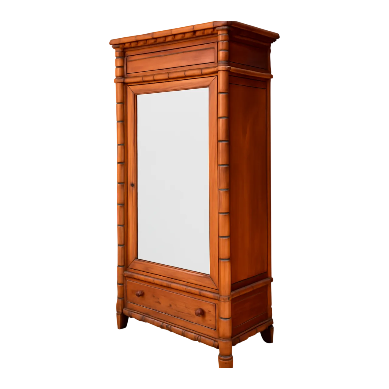 Vintage Faux Bamboo Armoire with Mirror