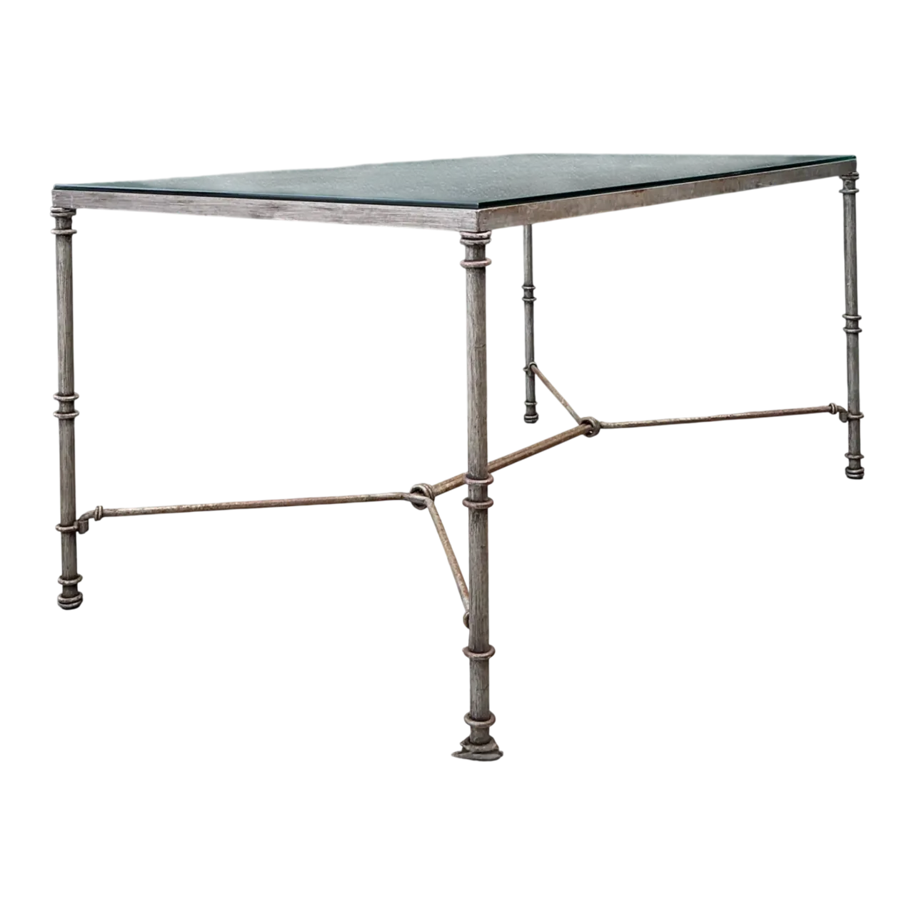 Vintage Outdoor Metal and Glass Dining Table