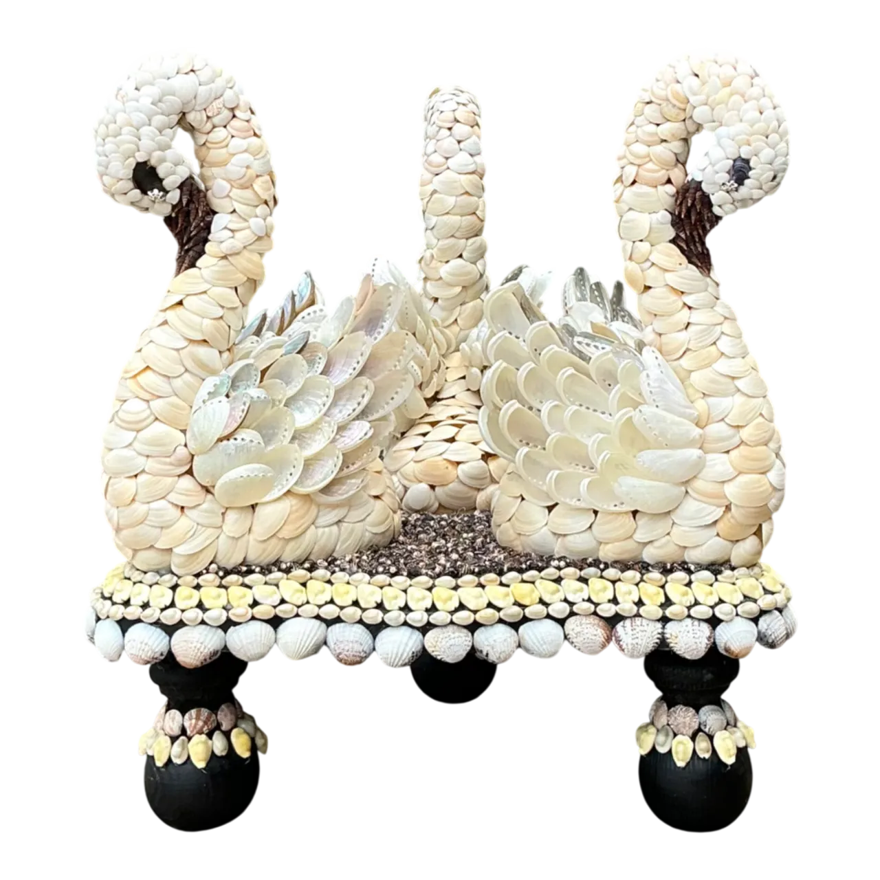 Vintage Shell Encrusted Wood Swan Table