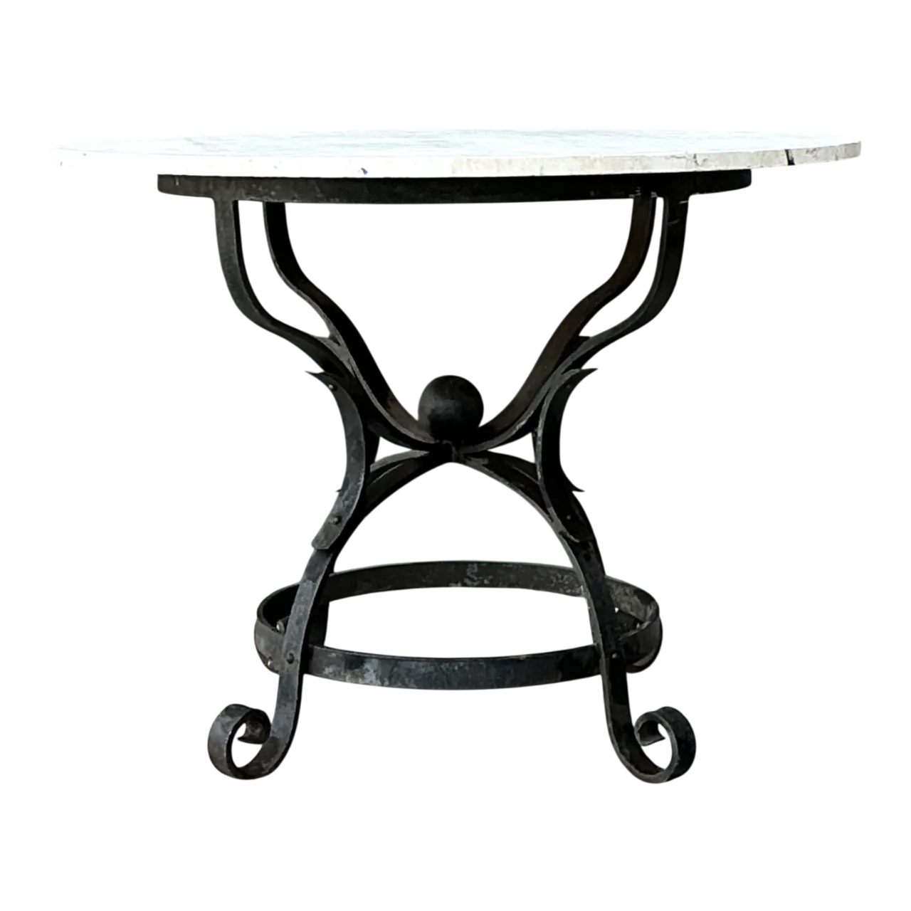 Vintage Wrought Iron Dining Table With Stone Top