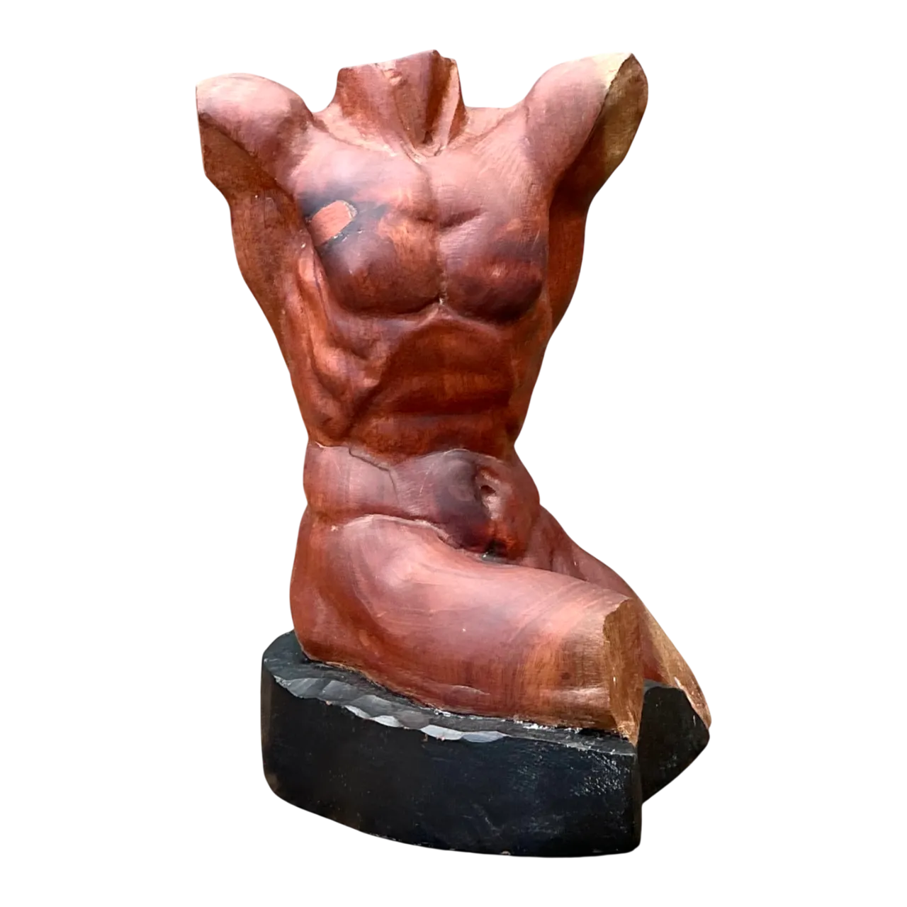 Vintage Wood Male Torso Sculpture