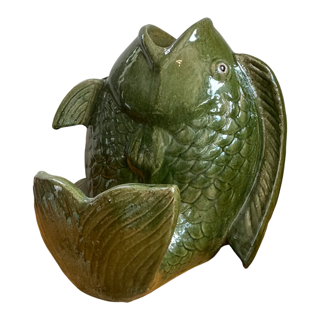 Vintage Sculptural Fish Ceramic Floor Vase